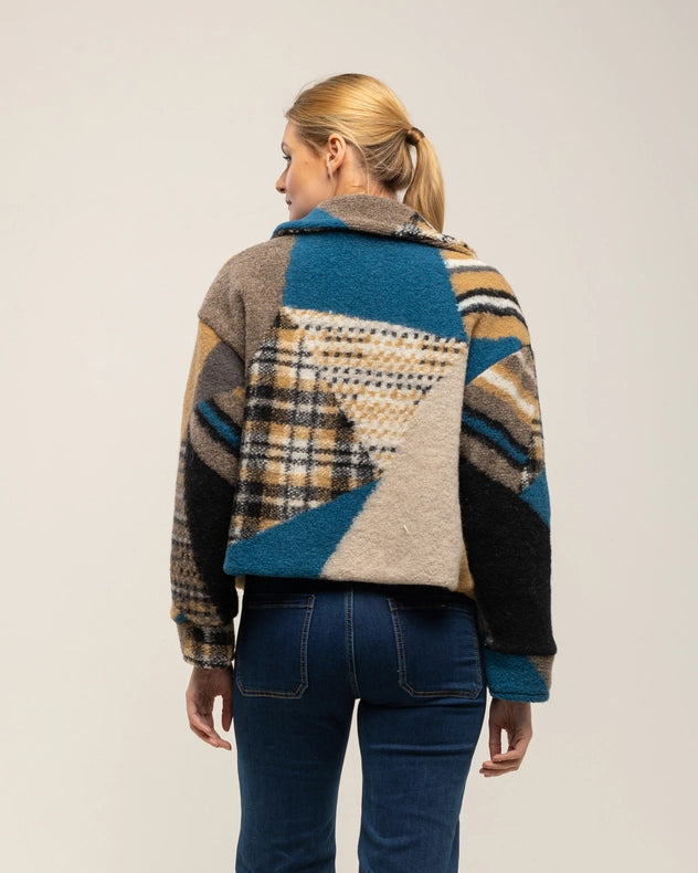 Short Printed Wool Jacket With Buttons And Pockets Blue-Jacket-Tantra-YOUR-Urbanheer