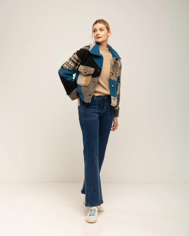 Short Printed Wool Jacket With Buttons And Pockets Blue-Jacket-Tantra-YOUR-Urbanheer