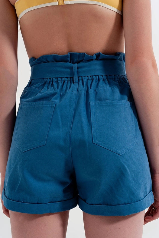 Shorts With Belted Waist In Blue-Shorts-Q2-L-Blue-Urbanheer
