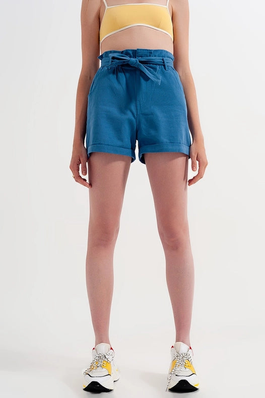 Shorts With Belted Waist In Blue-Shorts-Q2-L-Blue-Urbanheer