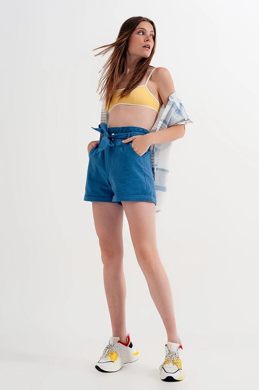 Shorts With Belted Waist In Blue-Shorts-Q2-L-Blue-Urbanheer