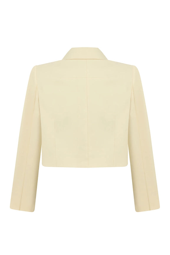 Shoulder Pad Crop Jacket-Jackets-NOCTURNE-XS-Beige-Urbanheer