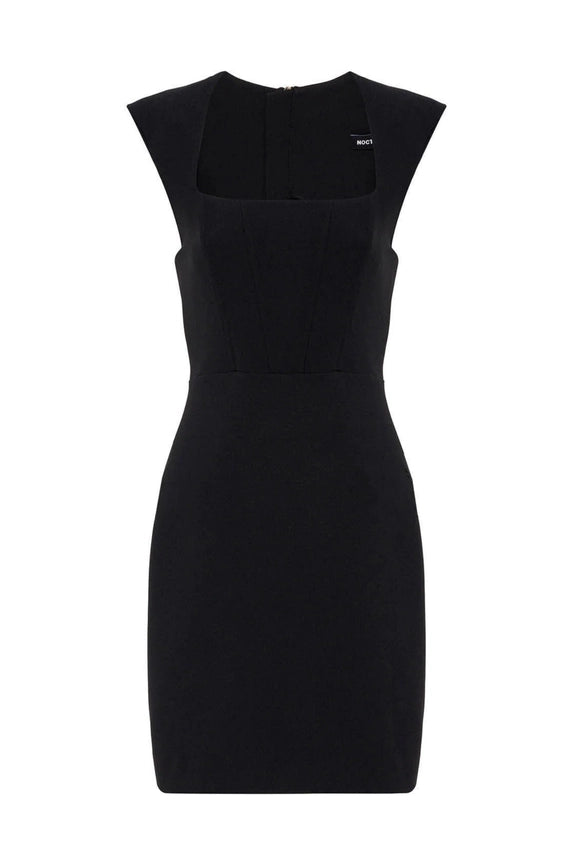 Shoulder Pad Square Neck Dress-Dress-NOCTURNE-XS-Black-Urbanheer