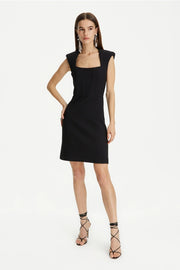 Shoulder Pad Square Neck Dress-Dress-NOCTURNE-XS-Black-Urbanheer