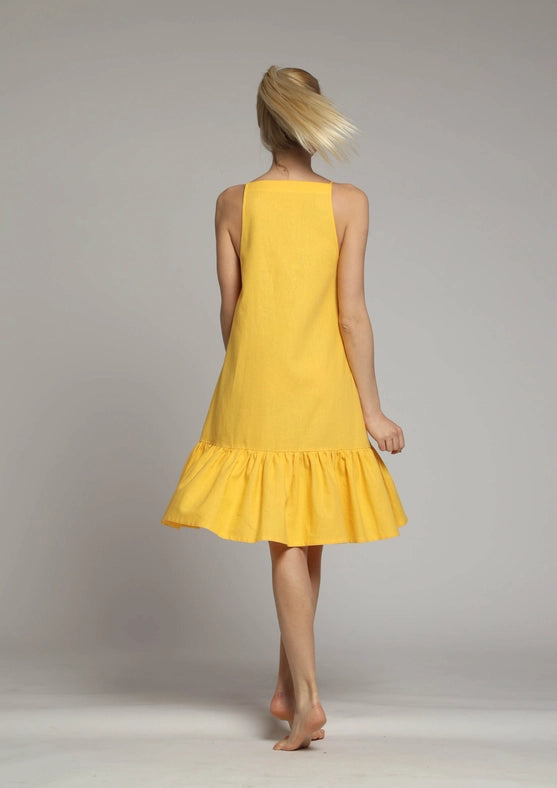 Sicily Midi Linen Dress with Gathered Neckline-Dress-Truly Linen-XS-Yellow-Urbanheer