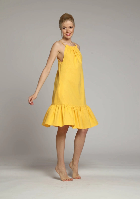 Sicily Midi Linen Dress with Gathered Neckline-Dress-Truly Linen-XS-Yellow-Urbanheer