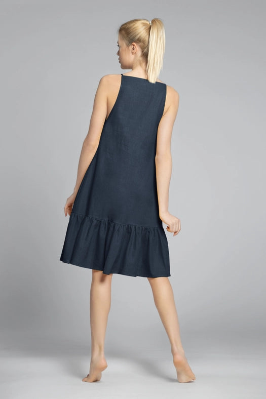 Sicily Midi Linen Dress with Gathered Neckline in Navy-Dress-Truly Linen-XS-NAVY-Urbanheer
