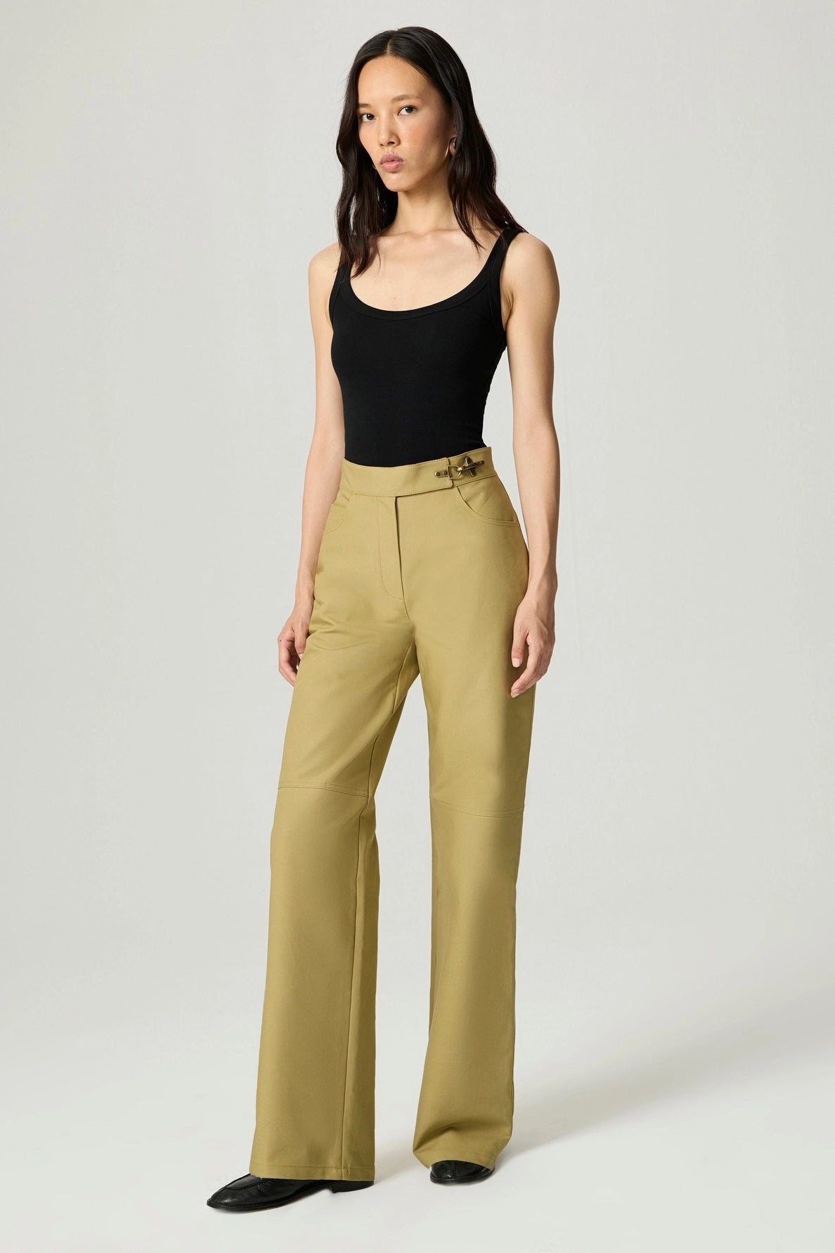 Side-Buckle High-Waist Wide Trousers