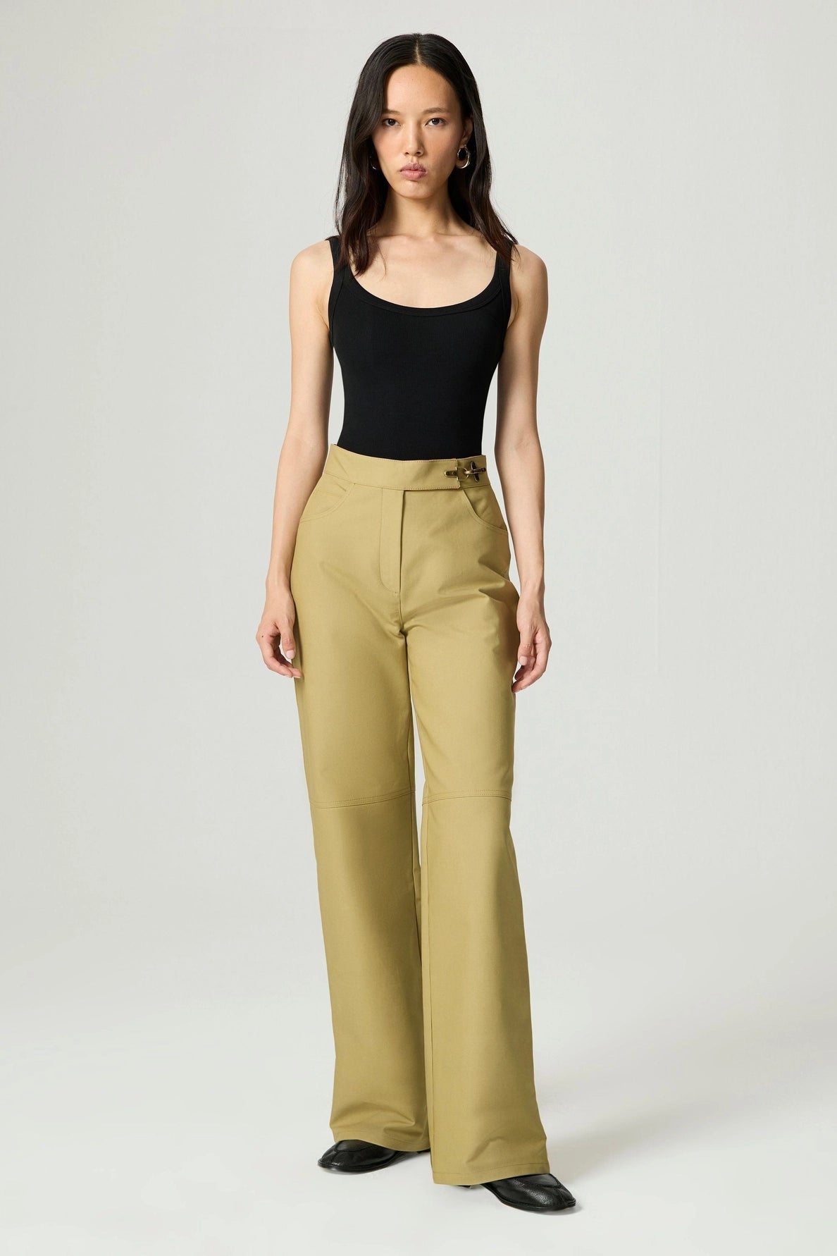 Side-Buckle High-Waist Wide Trousers