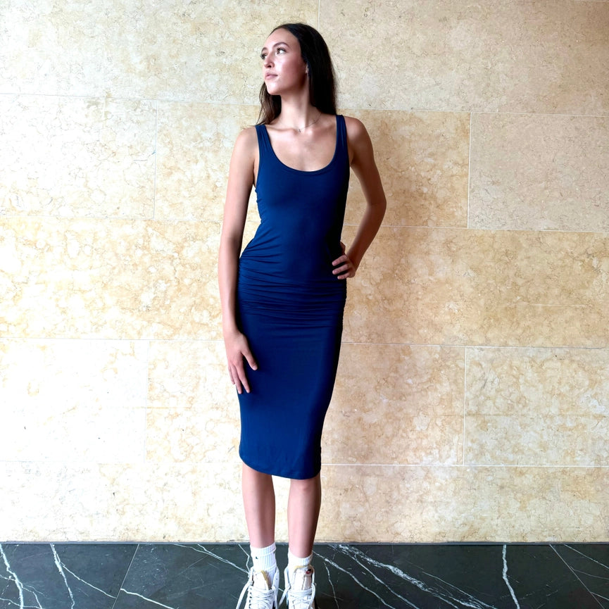 Side Hustle Midi Dress with Built-in Bra MidnightBlue-Dress-Skivys-XS-MidnightBlue-Urbanheer