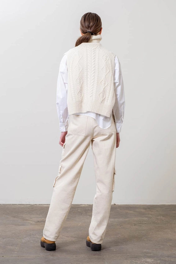 Side Slit Cable Sweater Vest-Vest-Moon River-XS-CREAM-Urbanheer