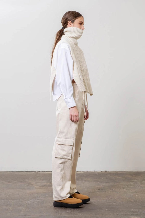 Side Slit Cable Sweater Vest-Vest-Moon River-XS-CREAM-Urbanheer