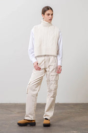 Side Slit Cable Sweater Vest-Vest-Moon River-XS-CREAM-Urbanheer