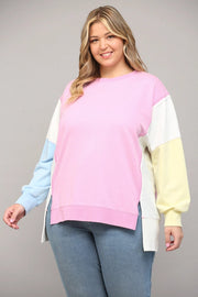 Side Slit Color Block Sweatshirt PINK/CREAM/BLUE-Sweatshirt-FATE-1XL-PINK/CREAM/BLUE-Urbanheer