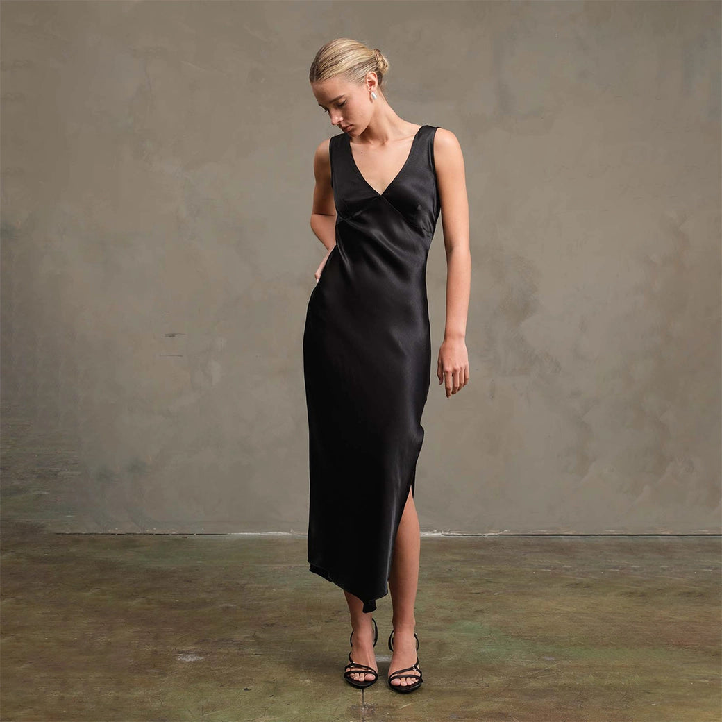 Side Slit Satin Dress