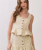 Side Smocked Peplum Button Front Top