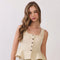 Side Smocked Peplum Button Front Top