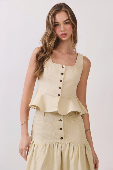 Side Smocked Peplum Button Front Top