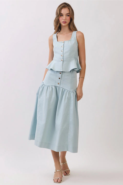 Side Smocked Peplum Button Front Top