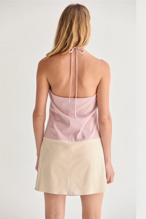 Sidney Suede Color Block Halter Mini Dress