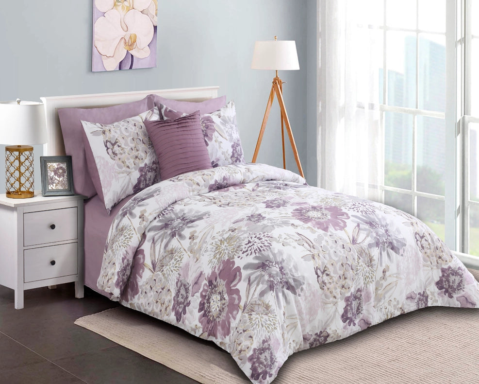 Sienna Printed Comforter Set Queen In Purple-Set-Wonder Home-Queen-Urbanheer