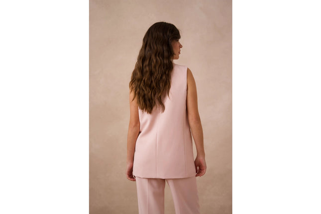 Signature Plain Sleeveless Long Suit Vest Pink