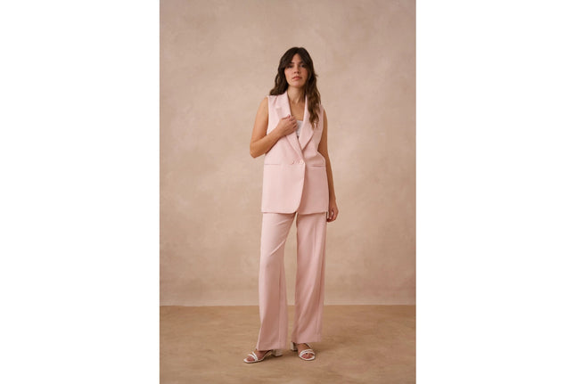 Signature Plain Sleeveless Long Suit Vest Pink