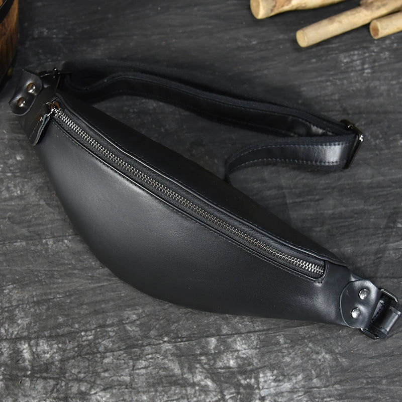 Sigrid Smooth Black Leather Waist Bag | Smooth Black Leather Fanny Pack-Waist Bag-Steel Horse Leather-Leather-Black-Urbanheer