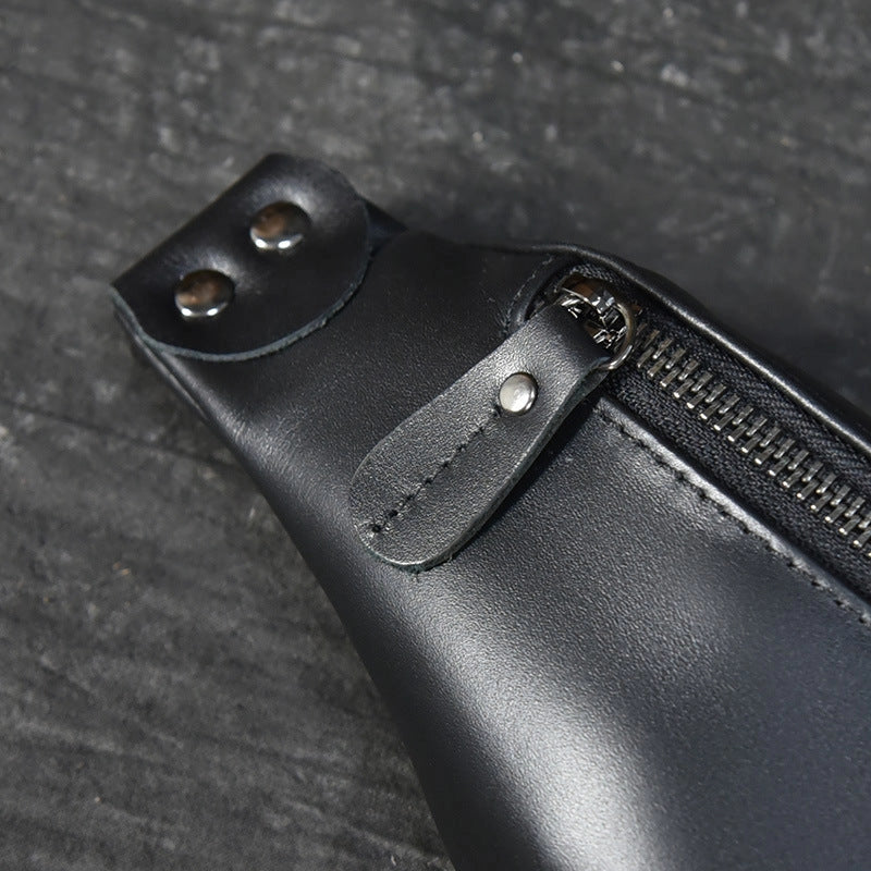 Sigrid Smooth Black Leather Waist Bag | Smooth Black Leather Fanny Pack-Waist Bag-Steel Horse Leather-Leather-Black-Urbanheer