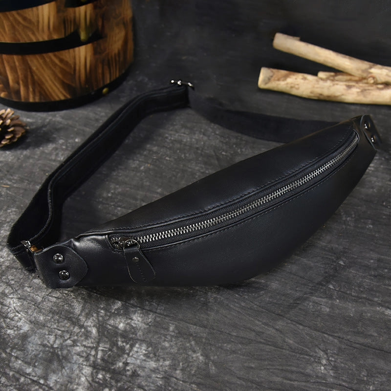 Sigrid Smooth Black Leather Waist Bag | Smooth Black Leather Fanny Pack-Waist Bag-Steel Horse Leather-Leather-Black-Urbanheer