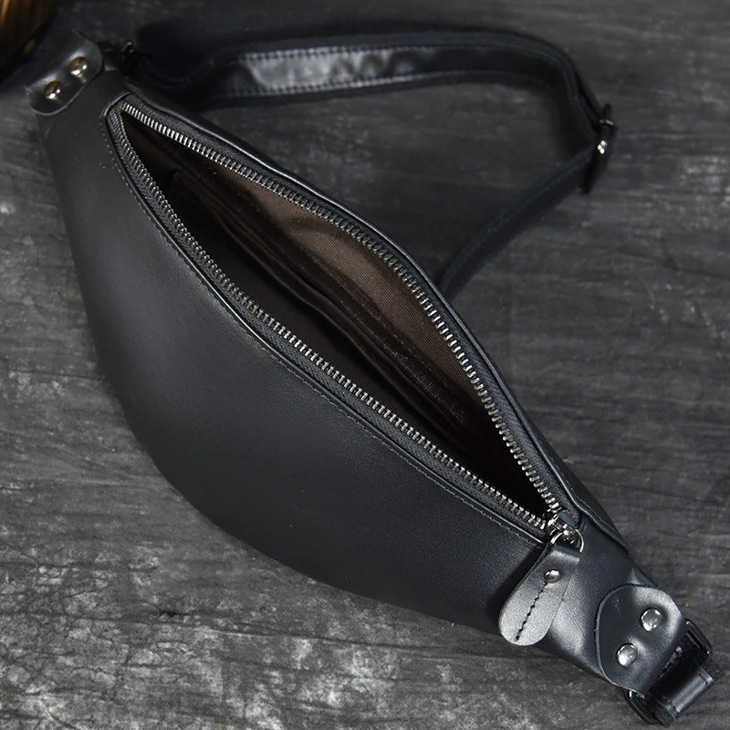 Sigrid Smooth Black Leather Waist Bag | Smooth Black Leather Fanny Pack-Waist Bag-Steel Horse Leather-Leather-Black-Urbanheer
