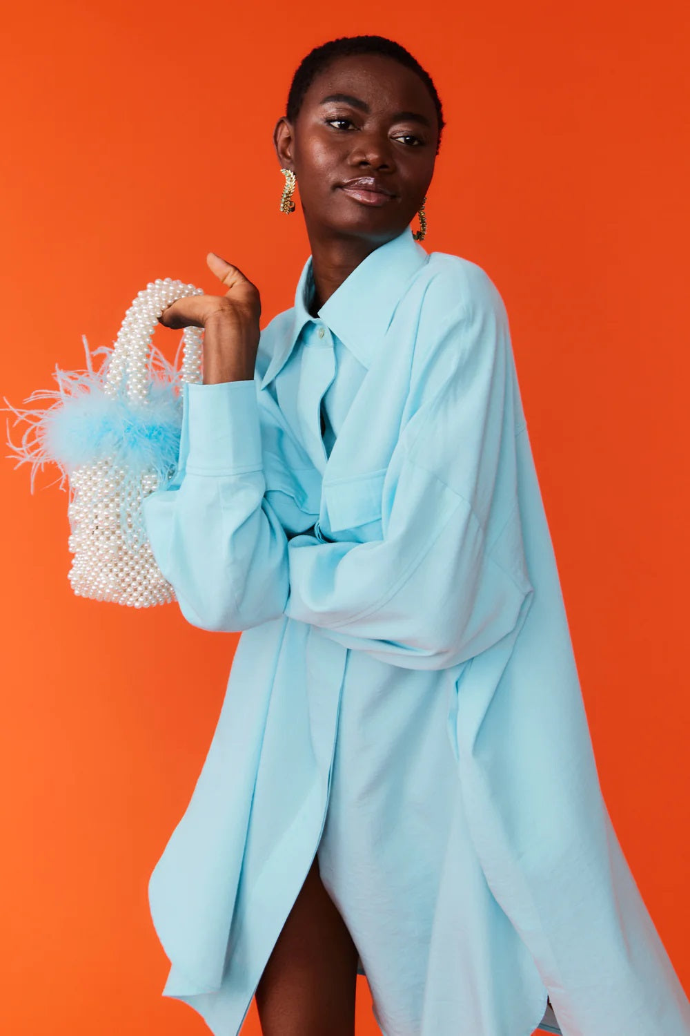 Silk Blend Kate Blue Shirt Dress-Tops-Buy Me Fur Ltd-One Size-Blue-Silk-Urbanheer