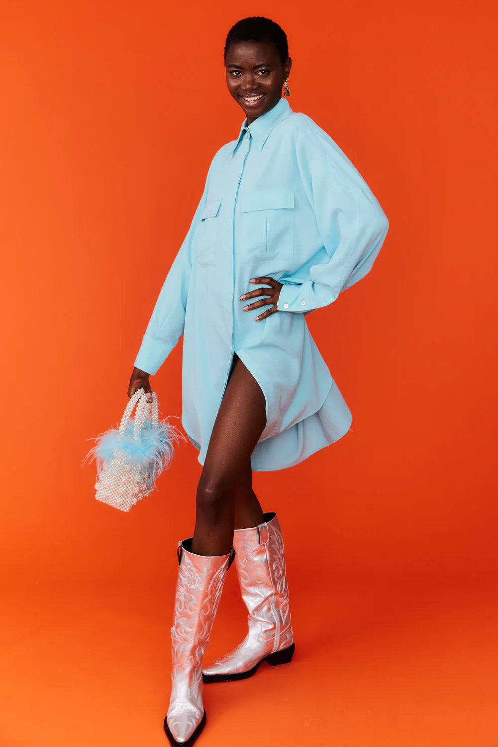 Silk Blend Kate Blue Shirt Dress-Tops-Buy Me Fur Ltd-One Size-Blue-Silk-Urbanheer