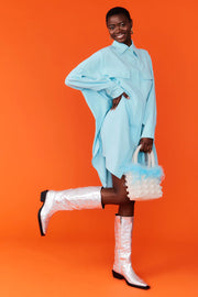 Silk Blend Kate Blue Shirt Dress-Tops-Buy Me Fur Ltd-One Size-Blue-Silk-Urbanheer