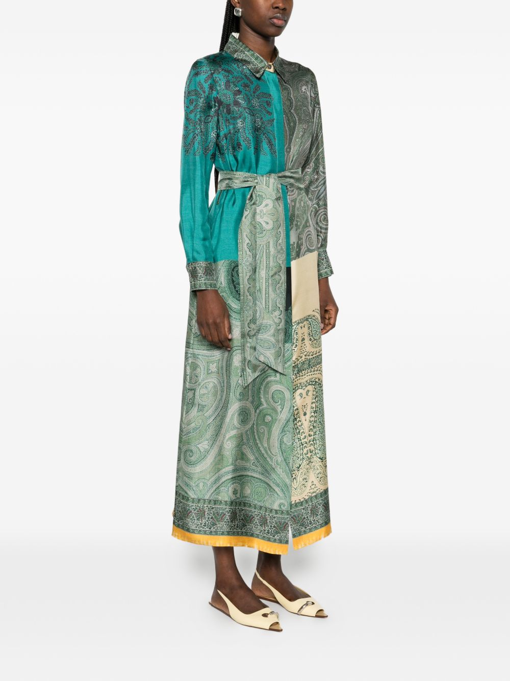 Silk Paisley Print Button Dress for Comfort