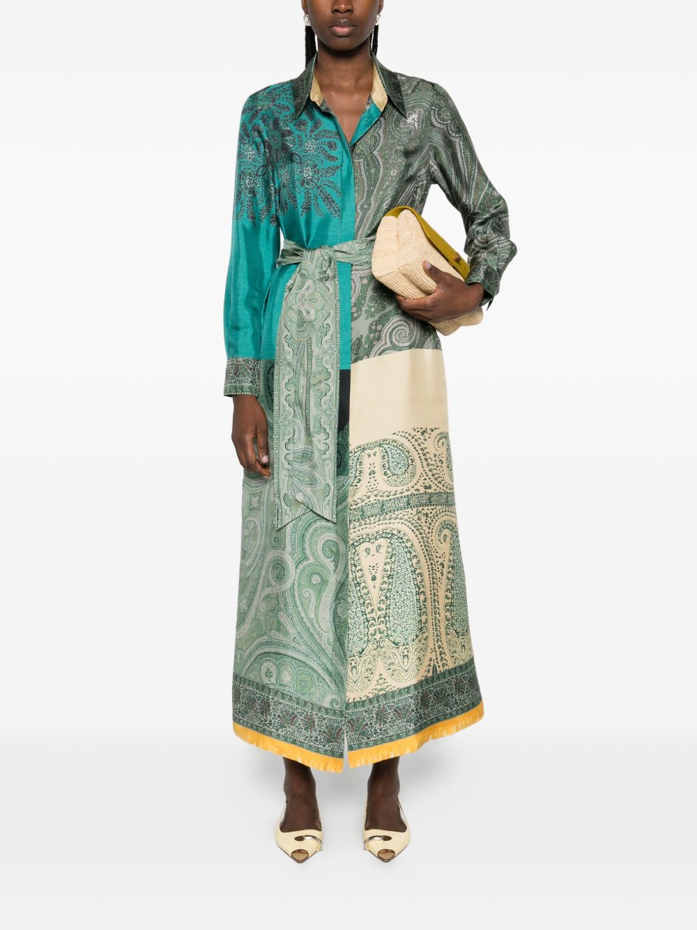 Silk Paisley Print Button Dress for Comfort