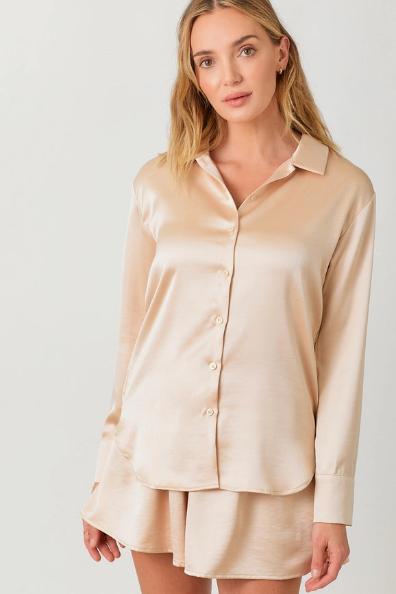 Silky Relaxed Shirt Blush-Shirt-Mystree-S-Blush-Urbanheer
