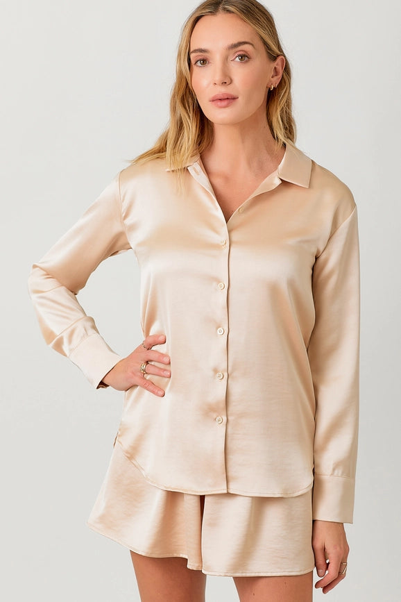 Silky Relaxed Shirt Blush-Shirt-Mystree-S-Blush-Urbanheer