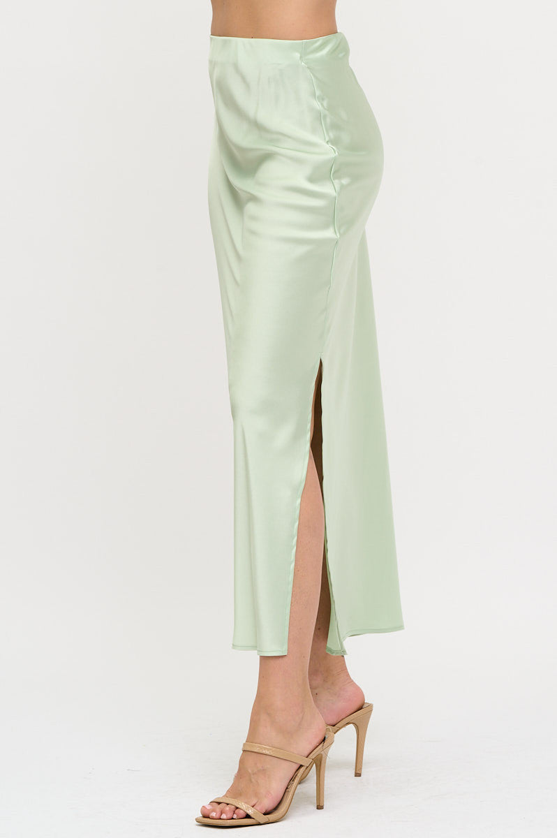 Silky Satin Maxi Skirt with Slit-Skirts-Reneecollection-Small-MINT-Urbanheer