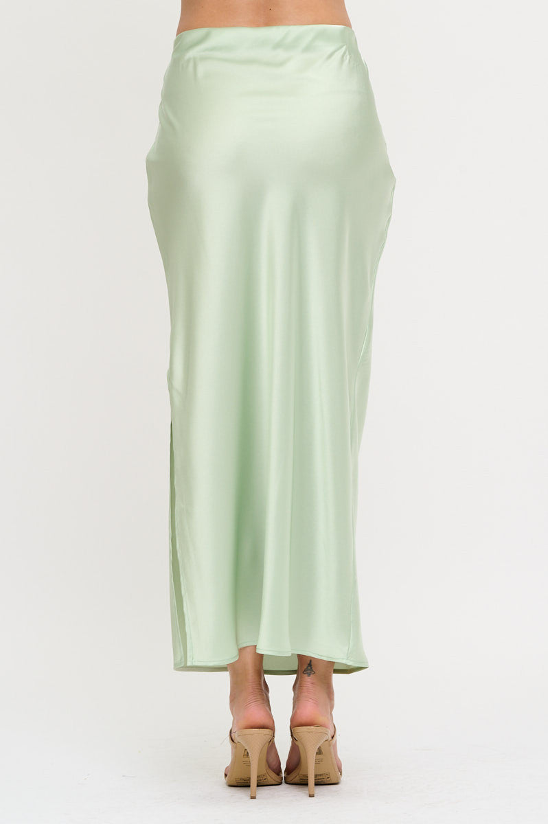 Silky Satin Maxi Skirt with Slit-Skirts-Reneecollection-Small-MINT-Urbanheer