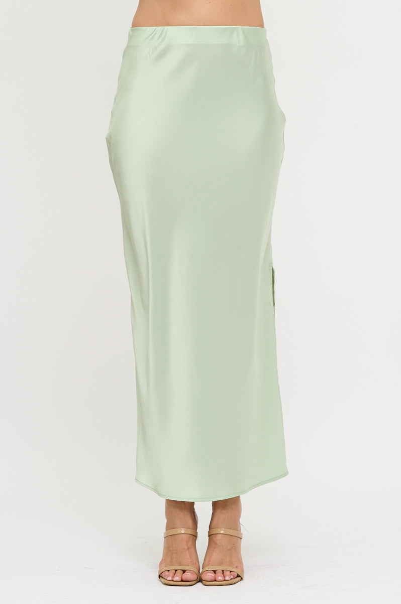 Silky Satin Maxi Skirt with Slit-Skirts-Reneecollection-Small-MINT-Urbanheer