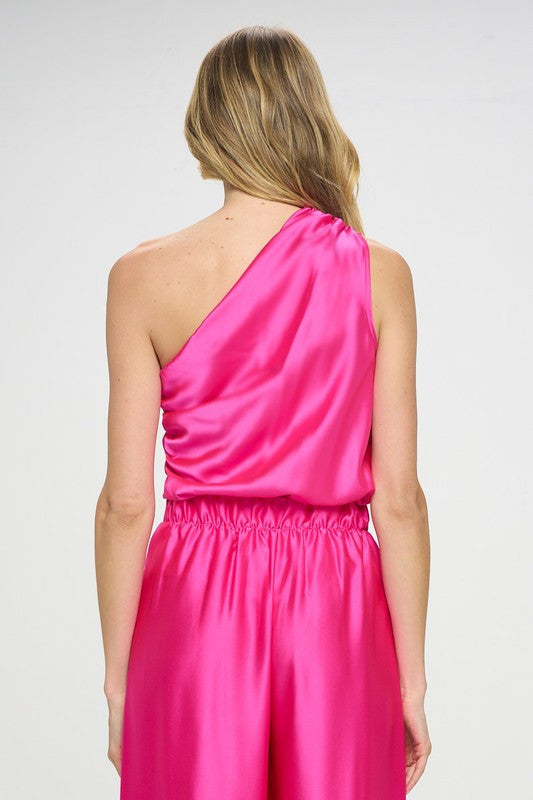 Silky Satin One Shoulder Ruched Top-New Arrival-Reneecollection-Small-FUSCHIA-Urbanheer