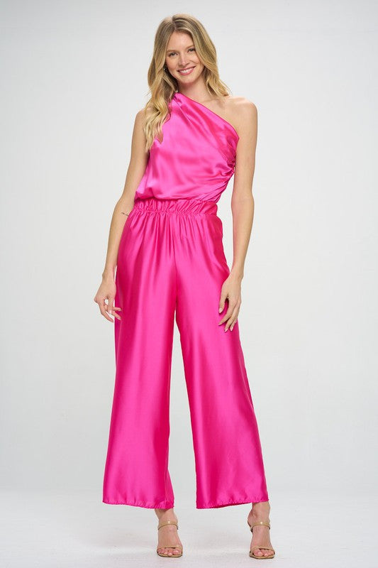 Silky Satin One Shoulder Ruched Top-New Arrival-Reneecollection-Small-FUSCHIA-Urbanheer