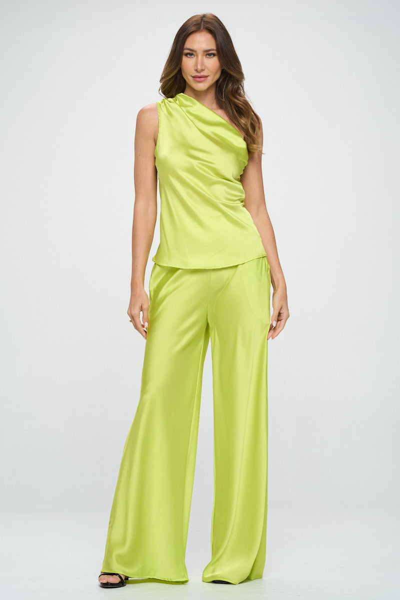 Silky Satin One Shoulder Ruched Top-New Arrival-Reneecollection-Small-CITRON-Urbanheer