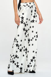 Silky Satin Star Print Pants with Side Pocket-New Arrival-Reneecollection-Small-WHITE/BLACK-Urbanheer