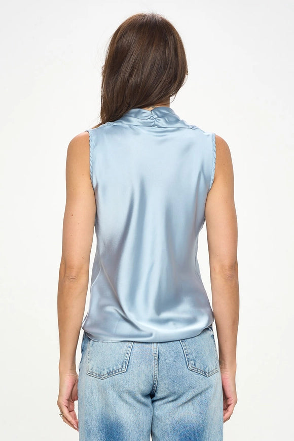 Silky Satin Vibrant V Neck Sleeveless Top-TOP-Renee C.-S-STEEL-Urbanheer