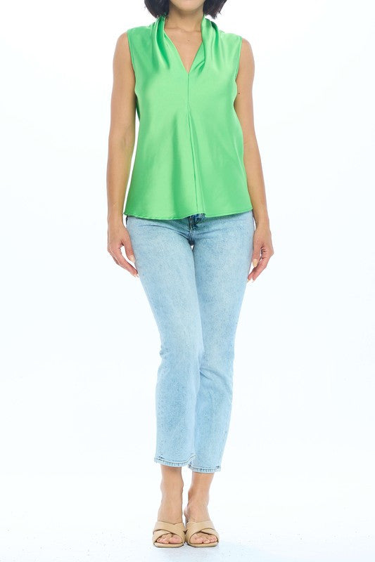 Silky Satin Vibrant V neck Sleeveless Top-Tops-Reneecollection-Urbanheer