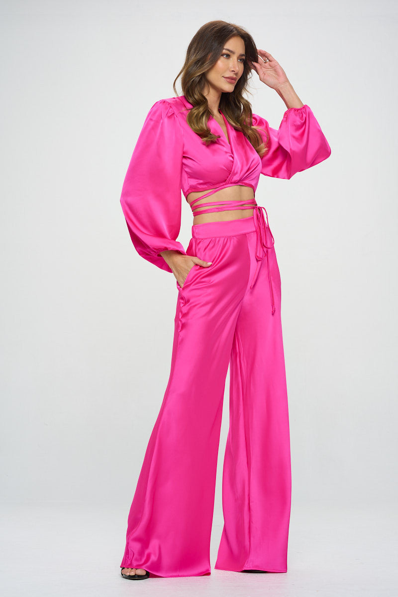 Silky Satin Wrap Crop Top with Tie-New Arrival-Reneecollection-Small-FUSCHIA-Urbanheer