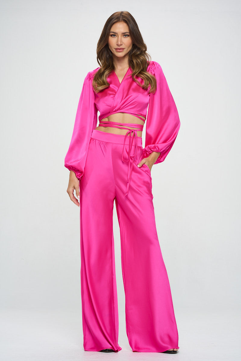 Silky Satin Wrap Crop Top with Tie-New Arrival-Reneecollection-Small-FUSCHIA-Urbanheer