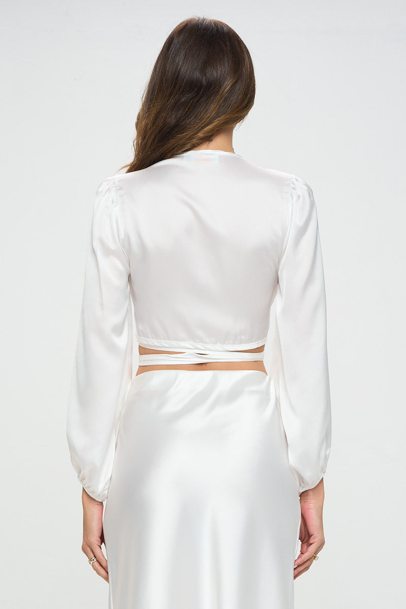 Silky Satin Wrap Crop Top with Tie-New Arrival-Reneecollection-Small-WHITE-Urbanheer